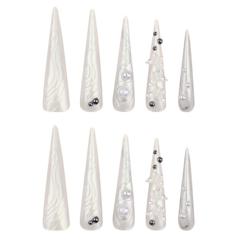 3D Wearing Nail Aurora Butterfly Point Drill Manicure Fake Nails Super Long Pointed European and American Popular Fake Nails
