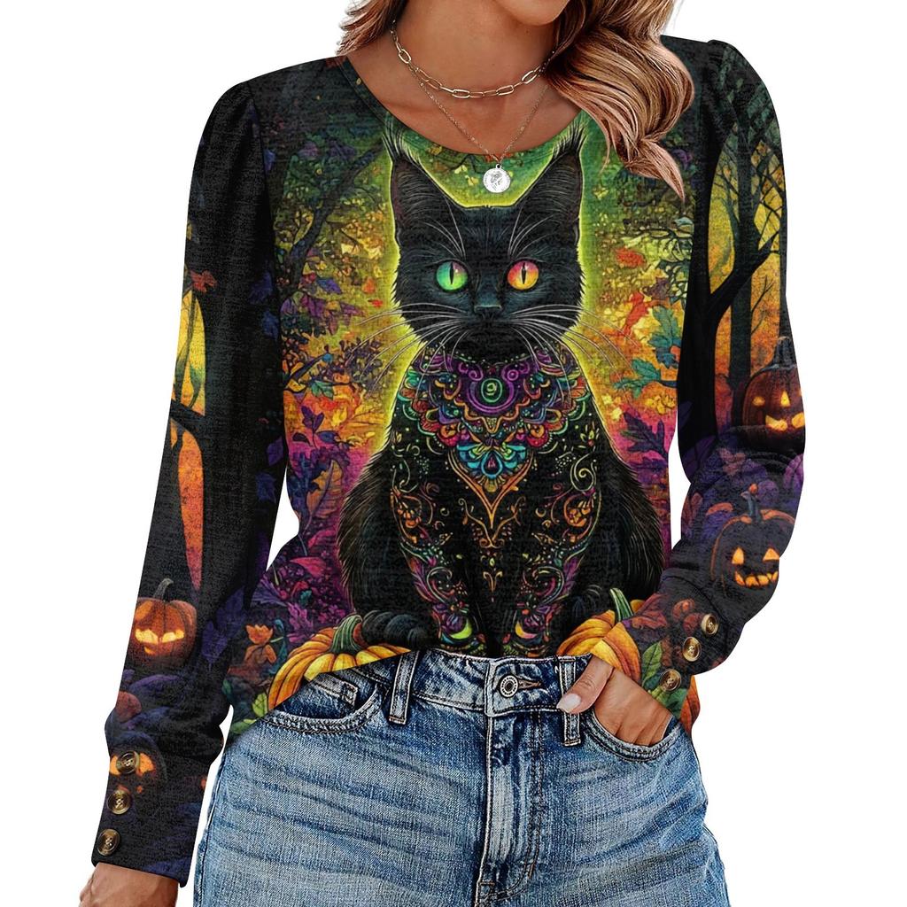 Women's Halloween Print Fashionable Long-sleeved Top