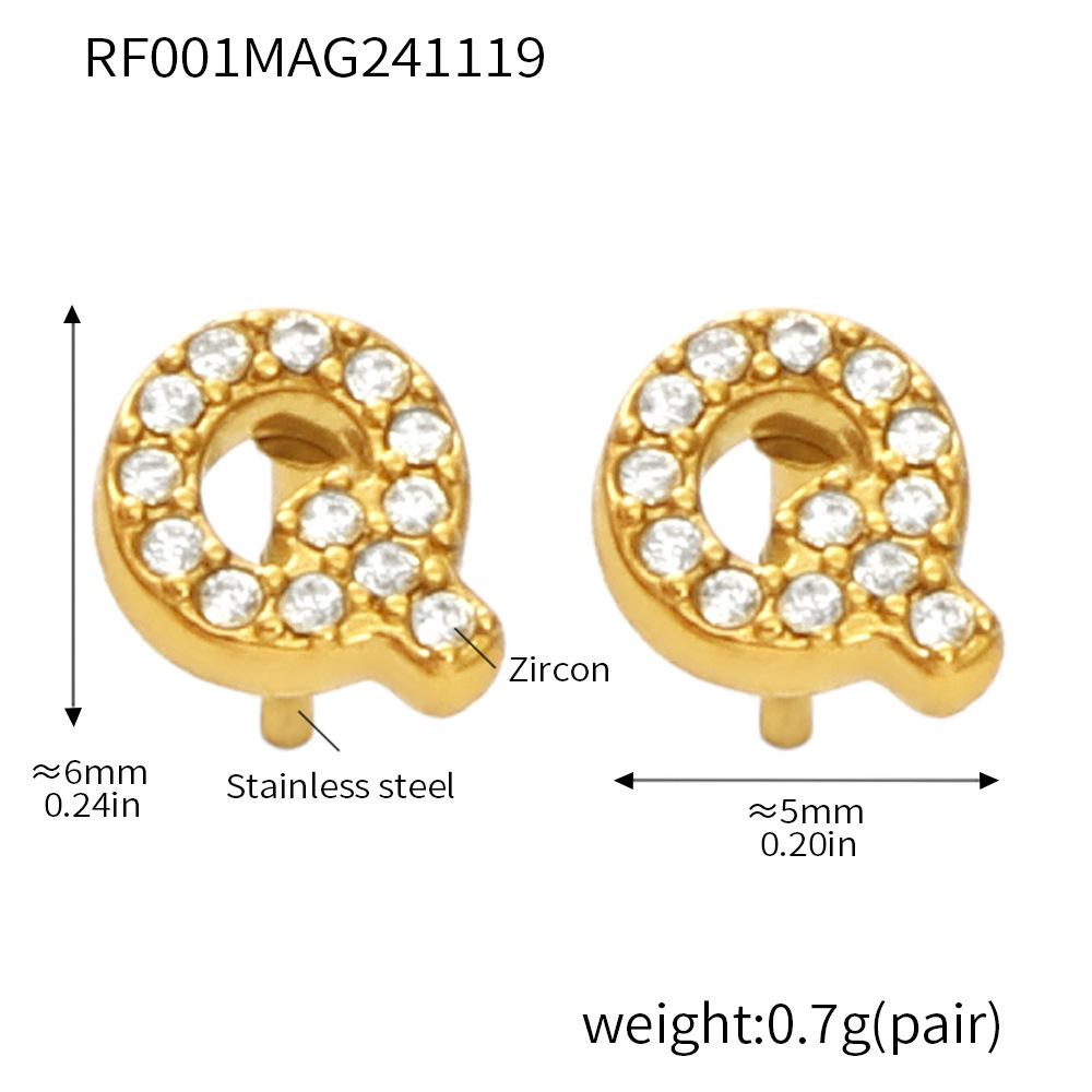 CARLIDANA A-Z Alphabet Initial 26 Letter Stainless Steel Gold Plated Cubic Zircon Paved Fashion Jewelry CZ Stone Stud Earring