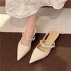 One word with rhinestone sandals women's summer new bag head half drag flat shoes pointed single shoes women's outer wear