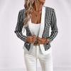 Women Fashion Slim Fit Houndstooth Print Button Blazer Coat