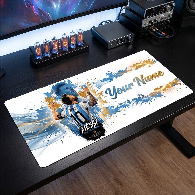 Tappetino per Mouse Grande Personalizzato Lionel Messi, Stampa Testo Nome Personalizzato, Tappetino da Scrivania Antiscivolo con Logo Calcio, Regalo per Gamer