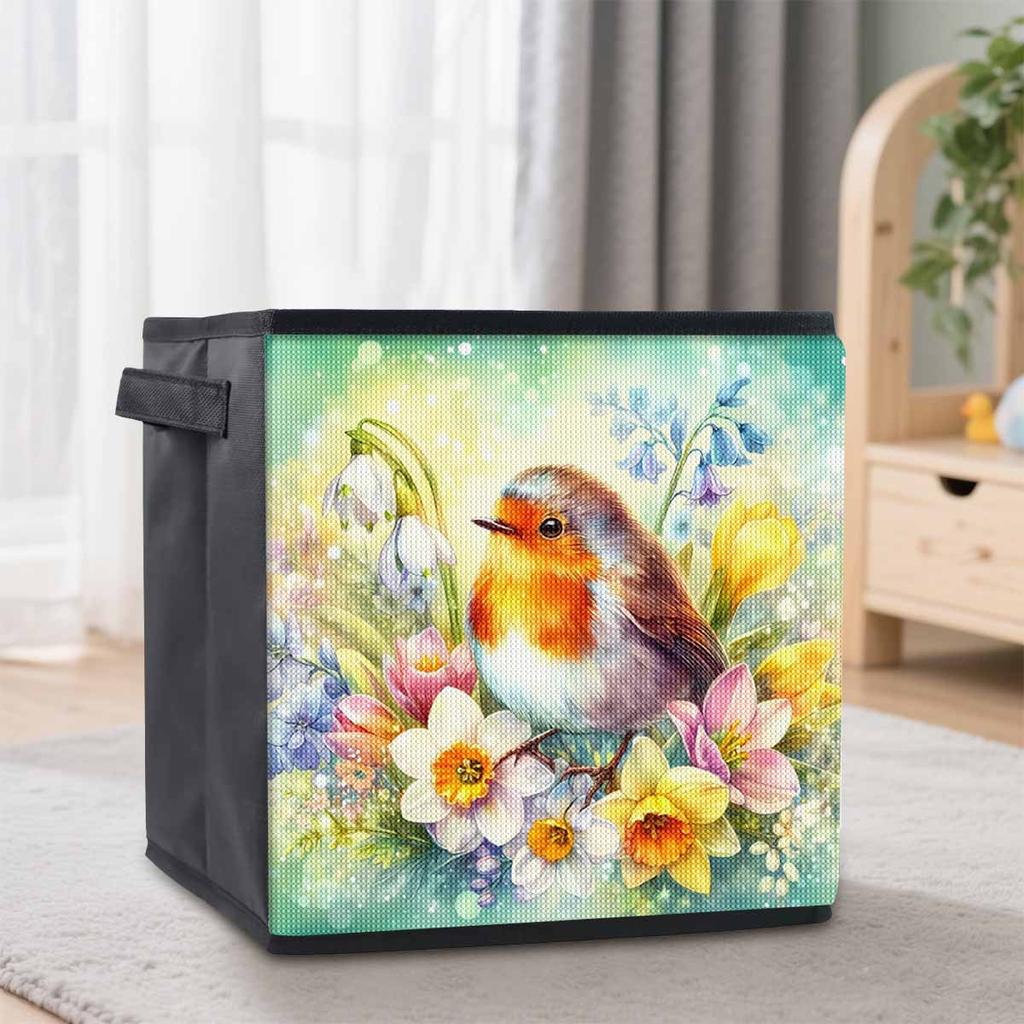 Der Vogel auf der Blume 5D Diamantmalerei Aufbewahrungskorb Vollrunde Bohrmosaik Diamantstickerei Kreuzstich-Sets Heimdekor Heimdekor