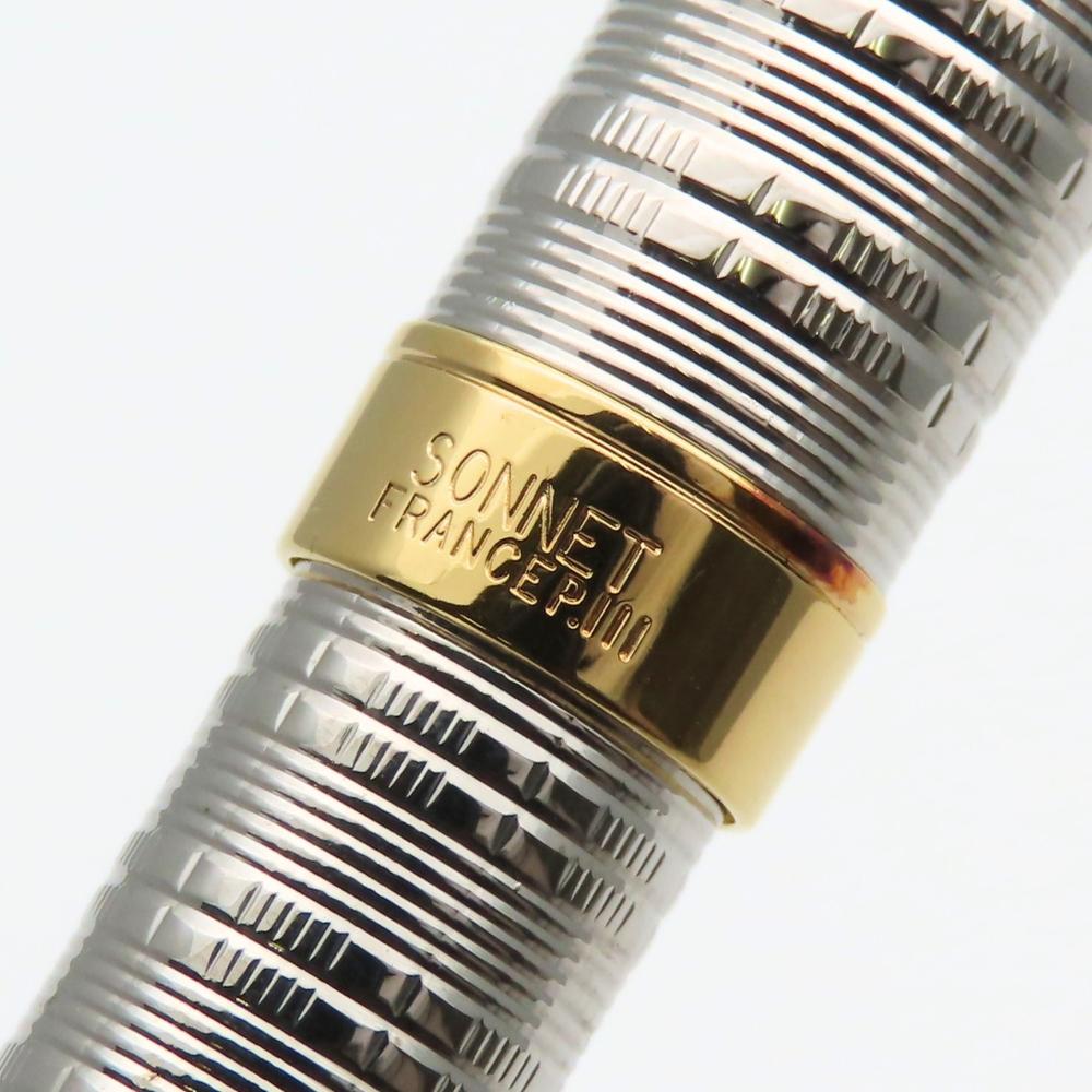 Used PARKER Ballpoint pen SONNET FRANCE P.III metal Silver gold Rotary type