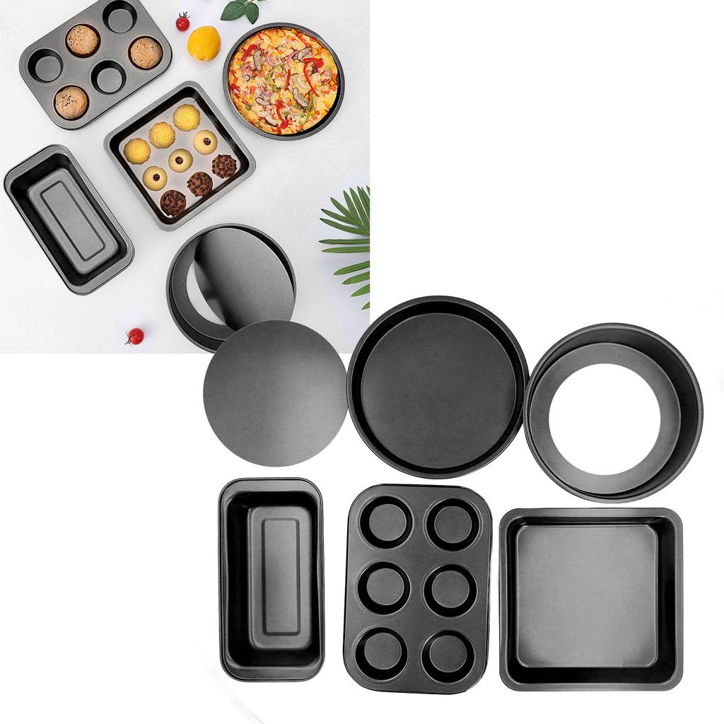 6pcs Baking Mold Set Loose Bottom Anti Stick Carbon Steel Cake Pizza Brd Pan for Home Kitchen