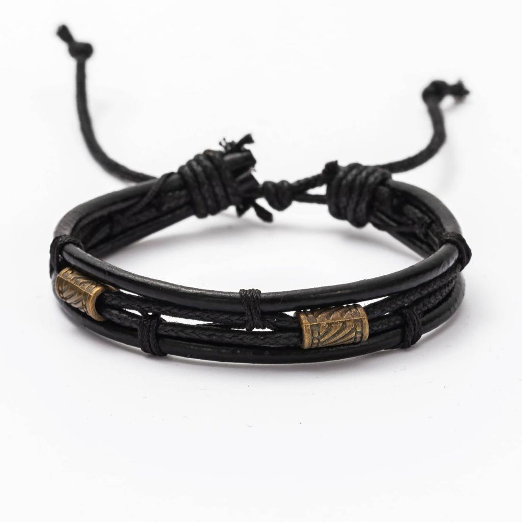 4Pcs/set Retro Literary Style Bronze Bundle Leather Wood Bead Set Bracelet