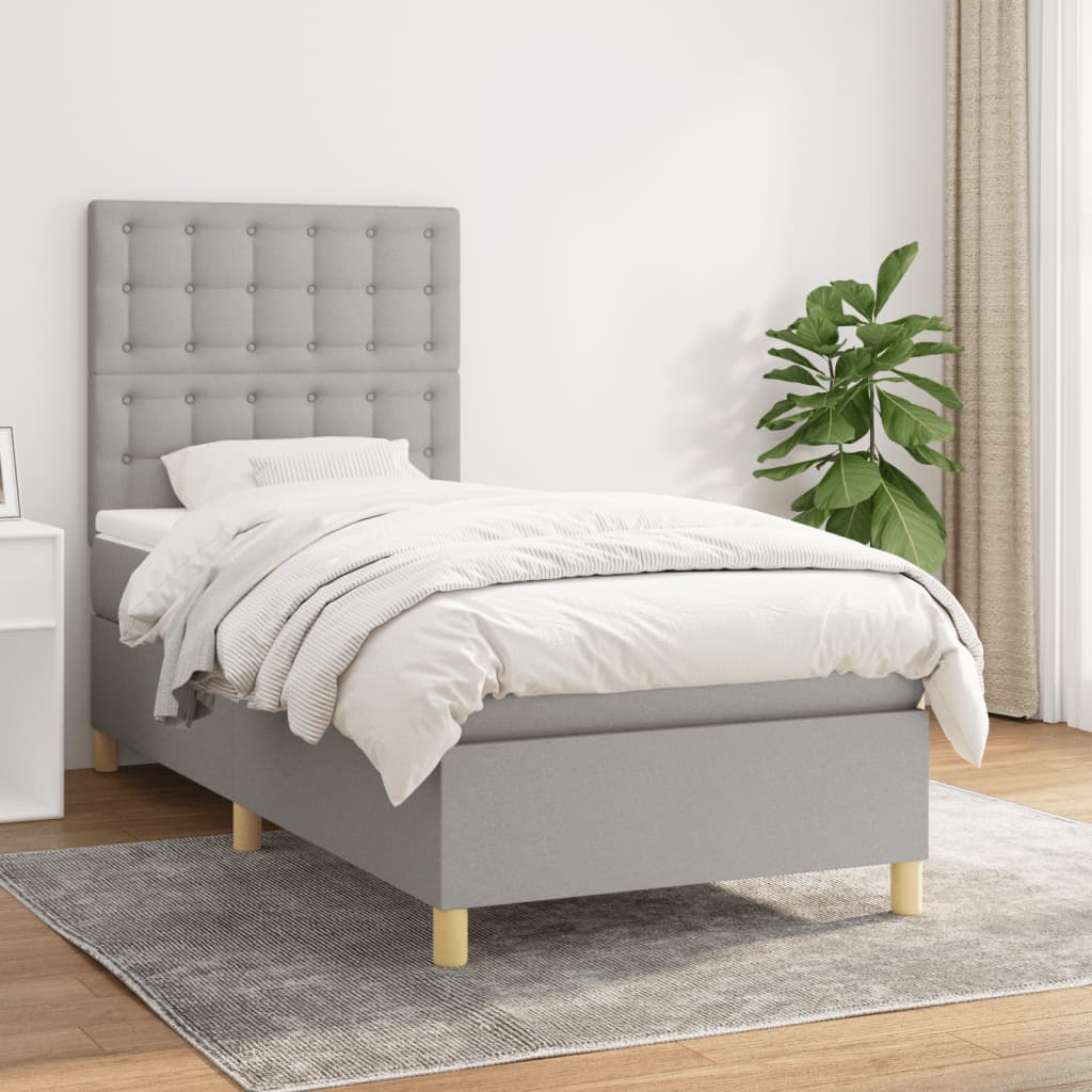 Box Spring Bed with Mattress Light Grey 100 x 200 cm Fabric