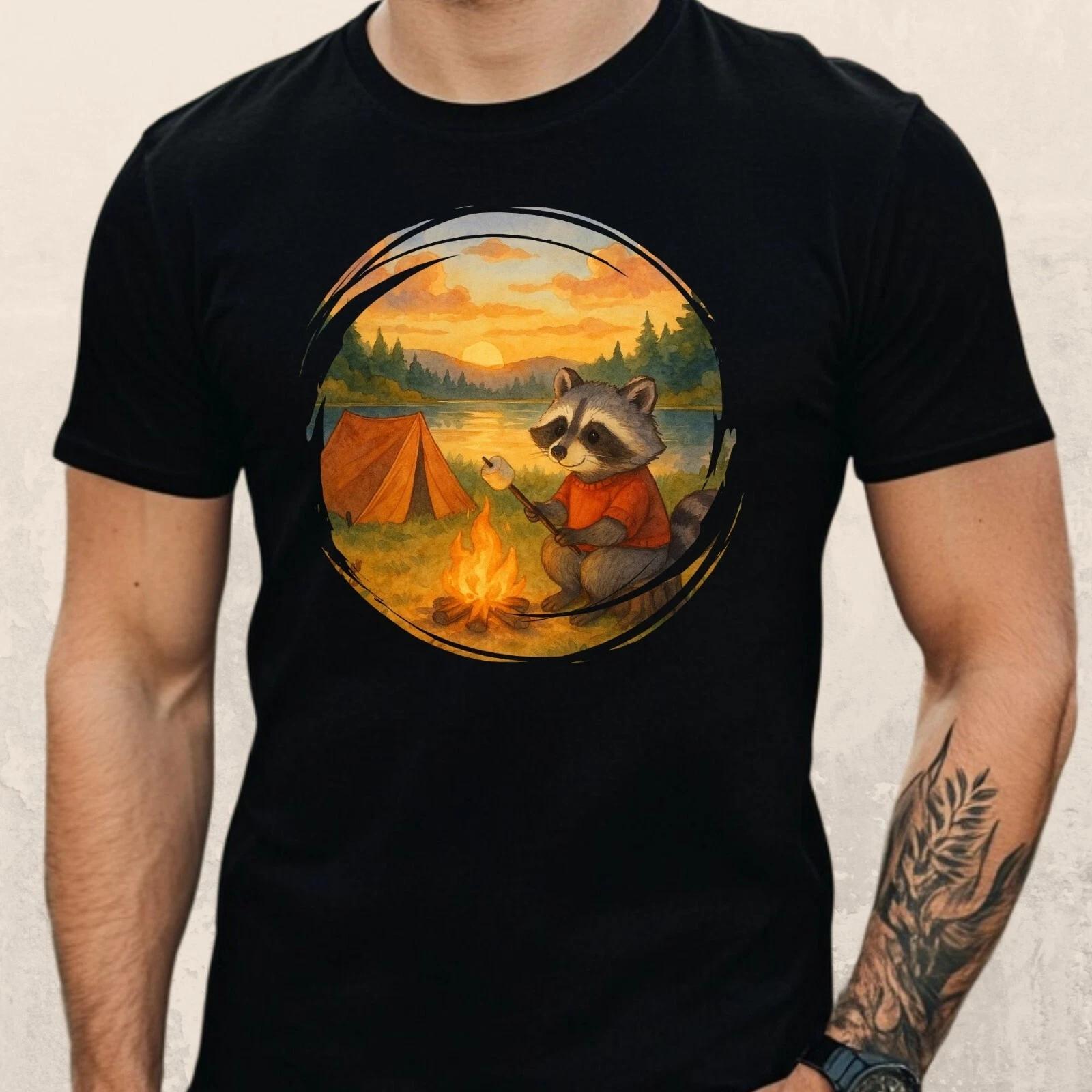 T-Shirt Herren Camping Waschbär Motiv Baumwolle Größe S bis 5XL XXL