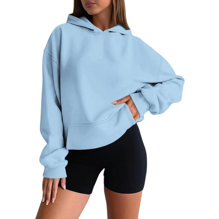 Fashion Hooded Sweatshirt for Women Oversized Drop Shoulder Long Sleeve Solid Color Sweatshirt