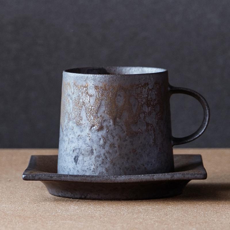 Ceramic Coffee Cup Japanese Style Cup and Saucer Set Creative Gilt Retro Mug Tea Cup Small Tray Household Water Cup with Saucer