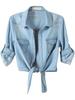 Sciarpa di jeans da donna taglie forti ispirata all'Europa con nodo allacciato e maniche a tre quarti - Giacca corta trendy in stile coreano.