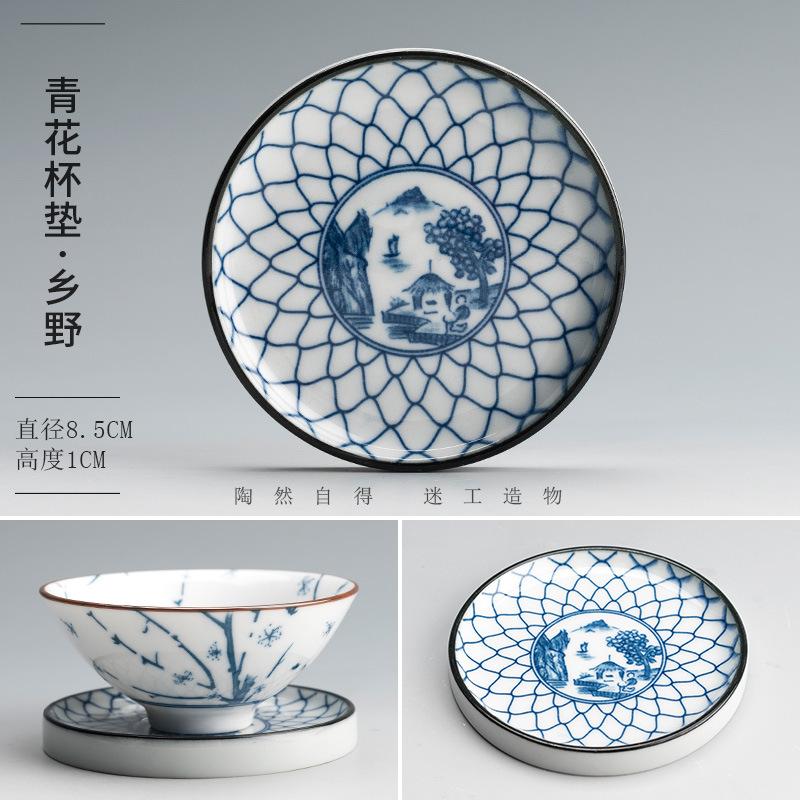 Retro Modrý a Bílý Porcelánový Jídelní Talíř Kulatý Talíř na Ovoce Keramická Vařicí Mísa Květinový Vzor Dezertní Talíř Kuchyňské Nádobí