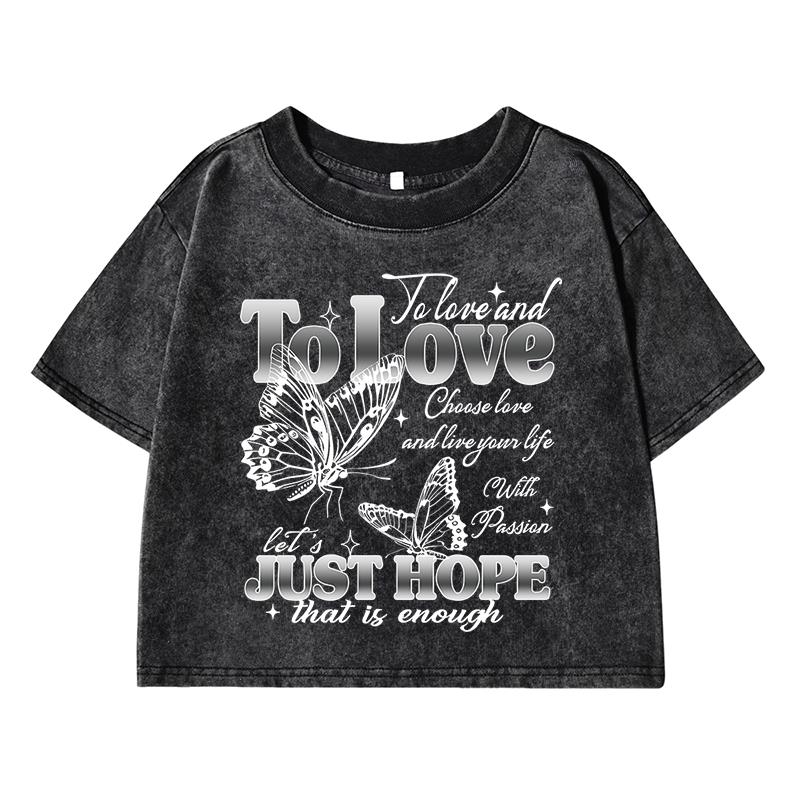 To Love Just Hope Cuteprint Women Wash Short Tshirt Comfortable Short Sleeve Cool Distress Midriff-Baring O-Neck Clothes