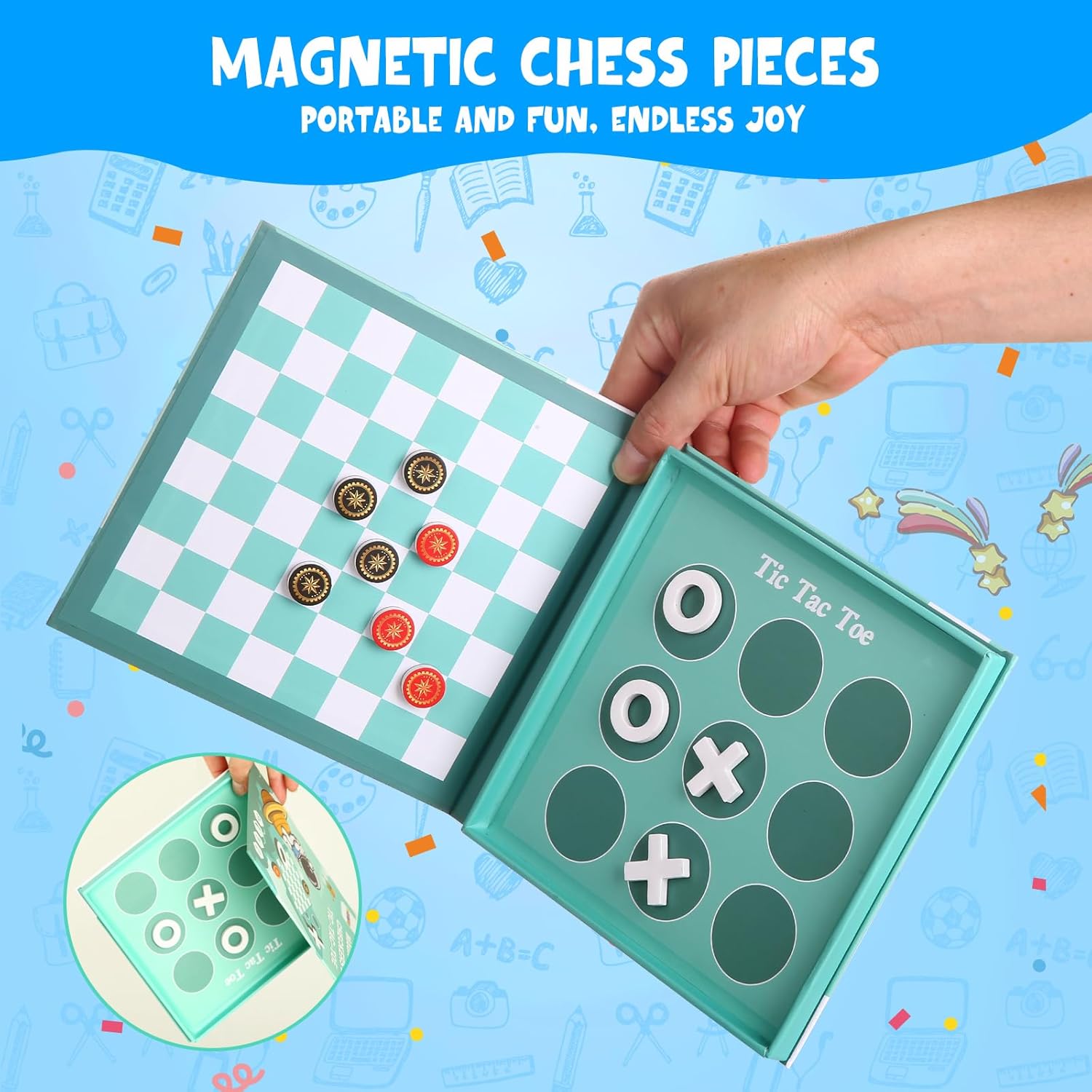 

2-in-1 Magnetic Checkers & Tic-Tac-Toe Game | Travel Board Game for Kids 3+ United States