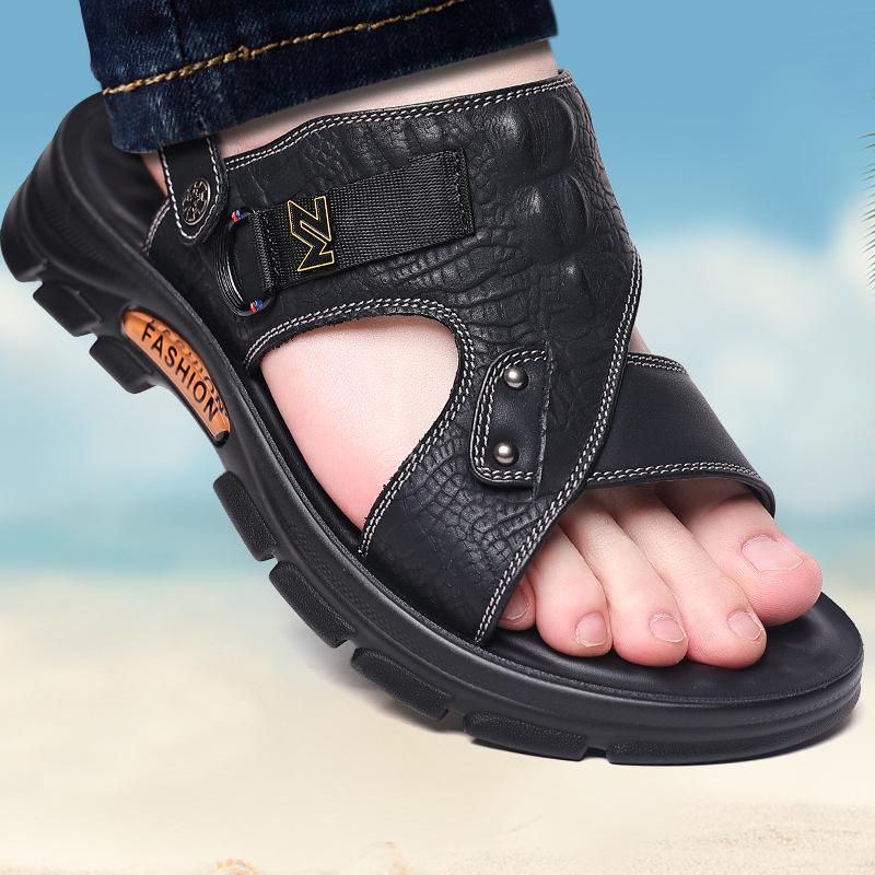 Men's 2023 Dual-Purpose Leather Sandals: Casual Beach Shoes for Summer