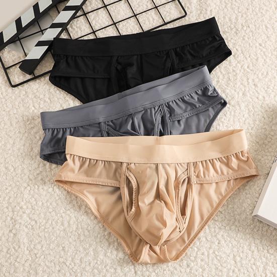 Men Briefs Mid-rise Side Opening Design Tight Cut Panties Solid Color Ice Silk Thin Perspective Breathable Smooth Underwear