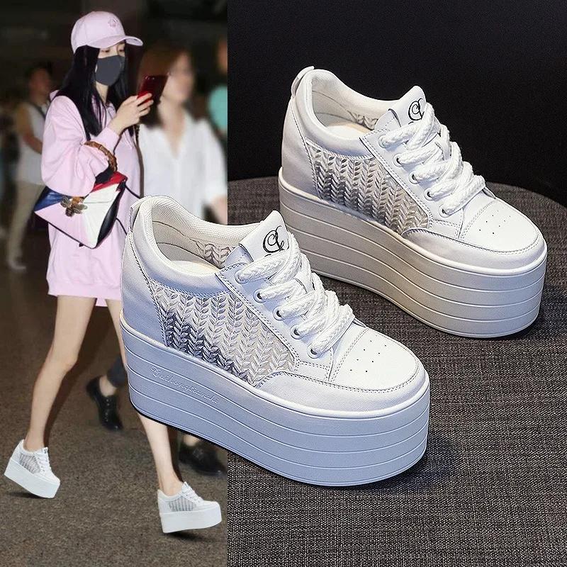 Fashion 12cm High Quality White Women Shoes Air Mesh Platform Wedge Sneakers Chunky Sneakers Shoes Shose Women Spring Summer