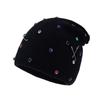Warm Winter Hat Colored Rhinestone Knitted Pullover Cap Casual Ear Protection Hat  Outdoor Sports