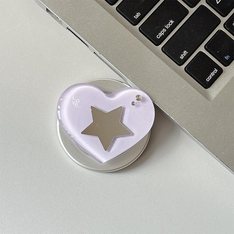 Heart-shaped Rhinestone Star Mirror Phone Holder with Magnetic Finger Ring