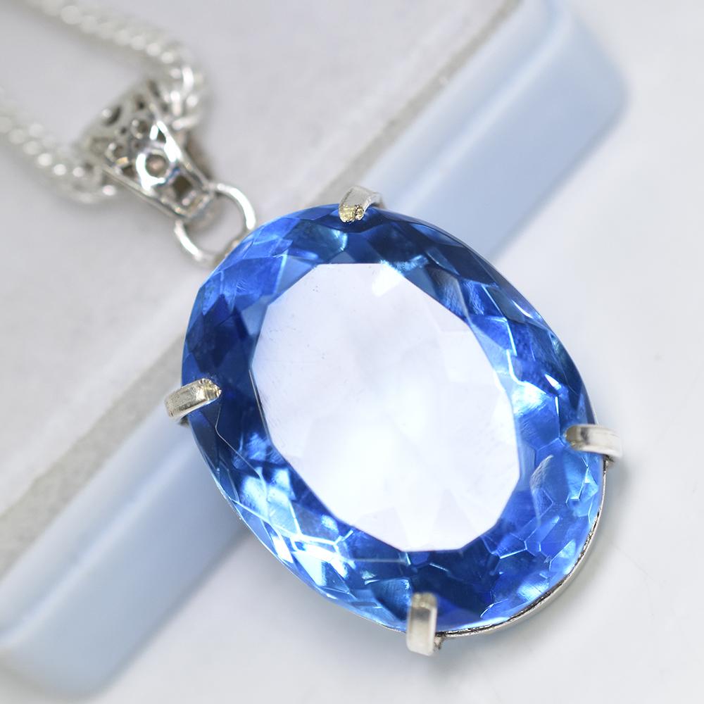 Lab Created 141.45 Ct Blue Sapphire Oval 925 Sterling Silver Flawless Pendant MY-PD-151-NS