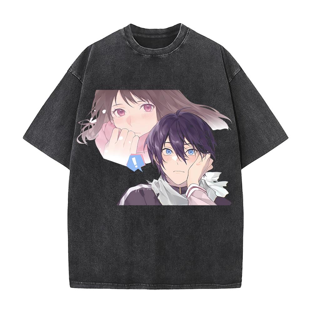 Anime Noragami Yato Iki Hiyori Graphic T Shirt Men Women Clothing Casual Cotton Tshirt Vintage Washed T-shirt Harajuku Male Tops