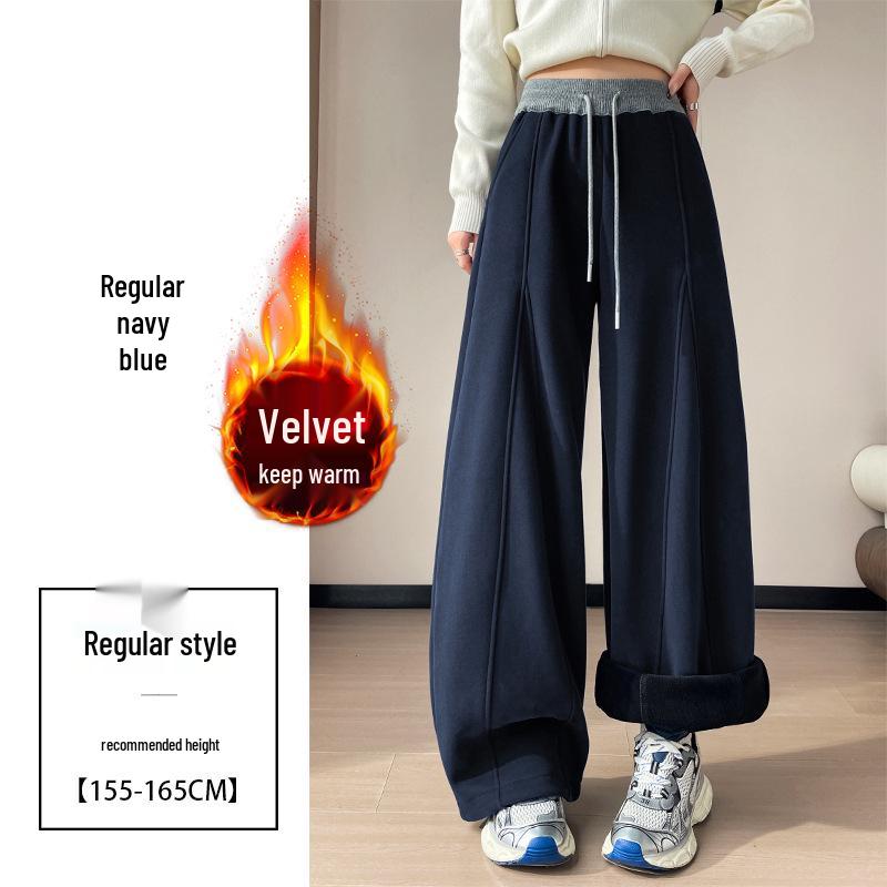 

Women s Plus Velvet Thickened High-Waisted Wide-Leg Pants - Curved, Extra Long Banana Style for Winter Large