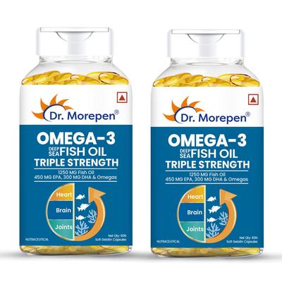 Dr. Morepen Omega 3 Fish Oil Triple Strength 1250 Mg With 750 Mg EPA DHA 60 Softgels Pack Of 2