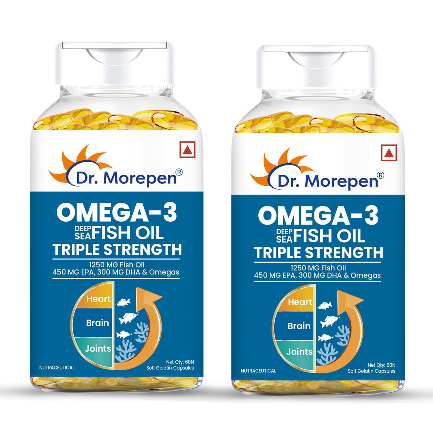 

Dr. Morepen Omega 3 Fish Oil Triple Strength 1250 Mg With 750 Mg EPA DHA 60 Softgels Pack Of 2