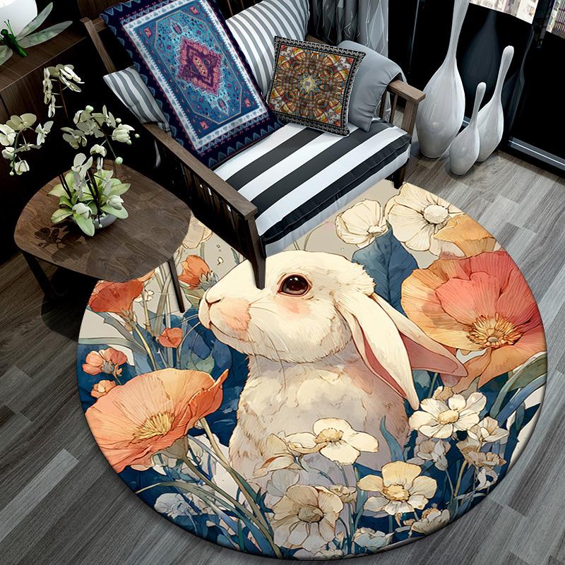 Bunny Round Area Rug,Carpet Rug for Living Room Bedroom Sofa Playroom Decor,Non-slip Floor Mat