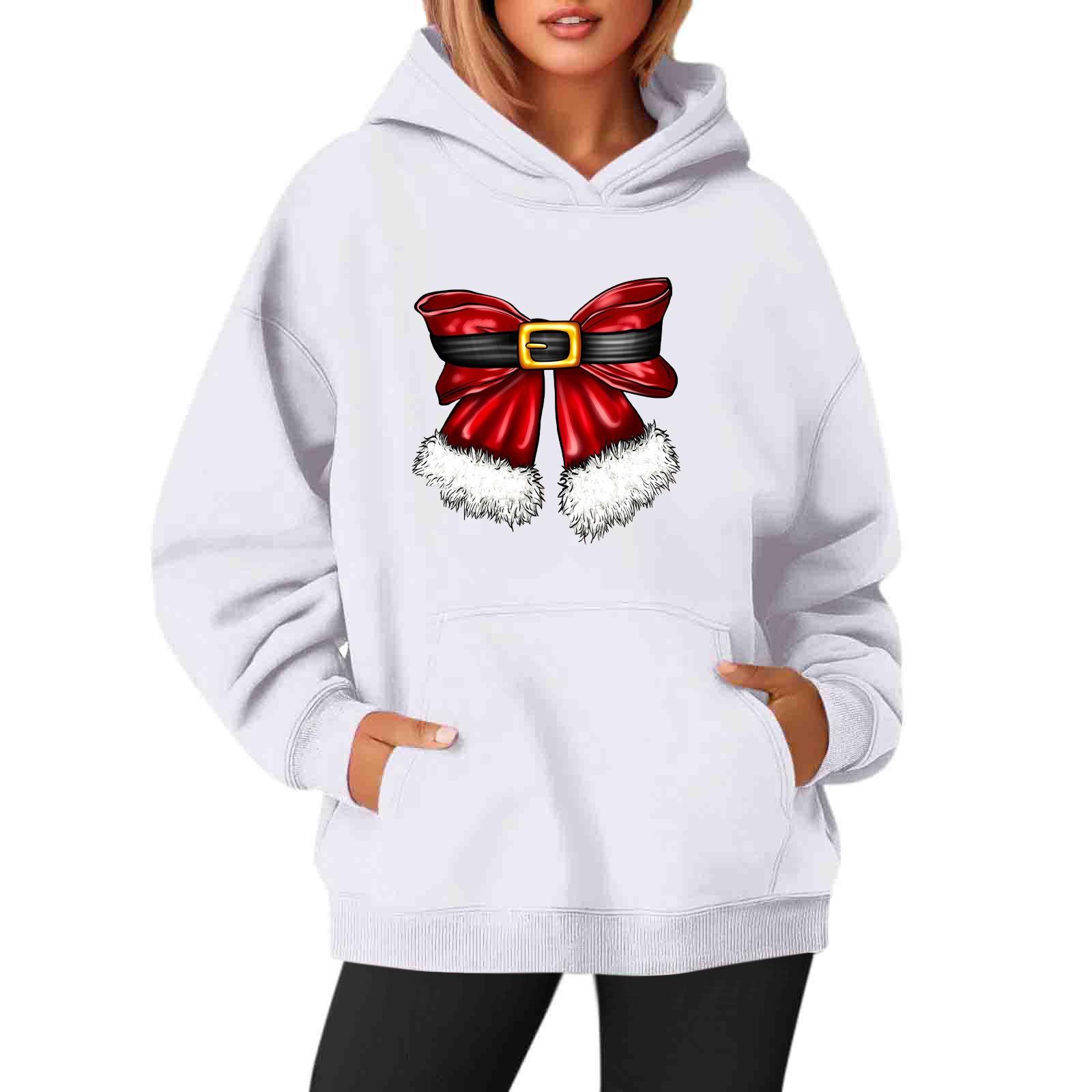 

Женские толстовки с круглым вырезом, длинным рукавом, рождественским принтом, однотонная толстовка с капюшоном XXXL белый