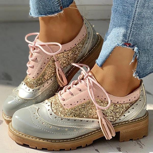 Autumn new large size color matching casual flat-soled single shoes European and American retro women's shoes