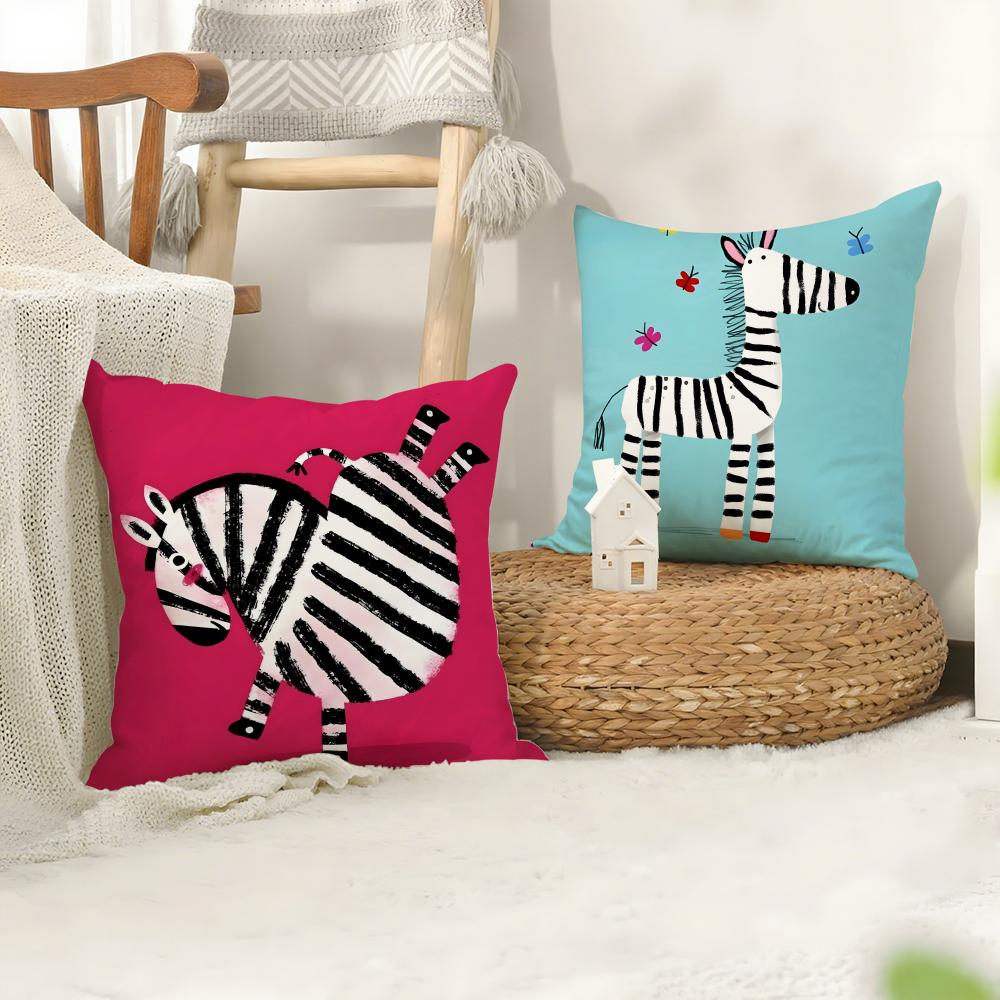 Cute Zebra Cushion Cover Plush Fabric Soft Double-Sided Printed Sofa Warm Winter Home Child Gift Pillow Case