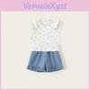 Girl Summer Cotton Floral Short Sleeve Twopiece Set For Kids Ages 3 To 8