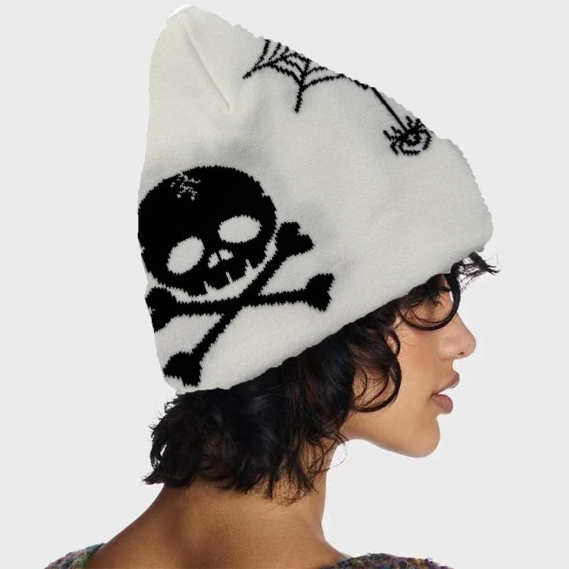 Jacquard Skull Pattern Handmade Elastic Hat Soft Winter Warmer Knitted Hat Cold Winter Presents for Students Teens