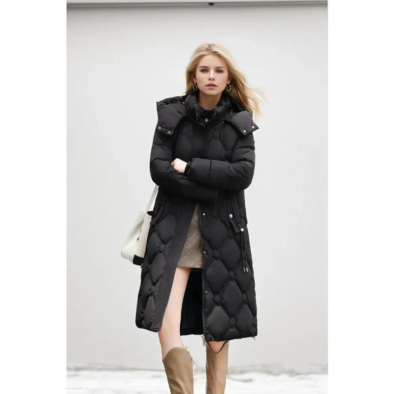 Nové Sněhové Oblečení Zimní Kabát pro Ženy Péřová Bunda Teplá Zesílená Ležérní Volná Bunda s Kapucí Elegantní Dámská