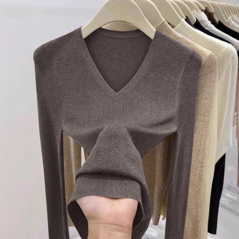 Simple Green Temperament White Underwear Sweater Women's Autumn New Collar Base Knitted Top