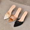 Fashion 2025Lace High Heels Women Slipper Sexy Pointed Toe Shoes  Dress Sandals 2025 Summer Trend Elegant Slides Fad Flip Flops