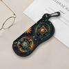 2D-Mystical Celestial Sun Moon Pattern Zipper Sunglasses Case, Protective Eyewear Container for Travel, Vintage Astrology Themed Portable Eyeglasses H