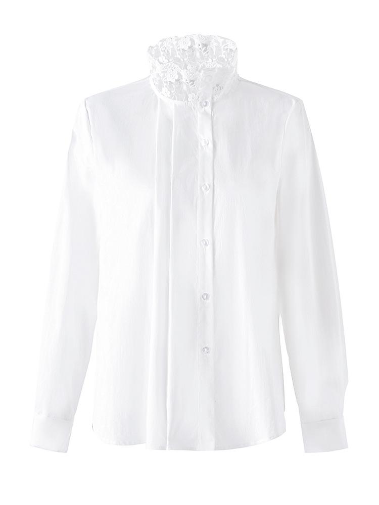 Women's Retro Lace Collar Long Sleeve High-Density Cotton Shirt - Spring New Arrival
