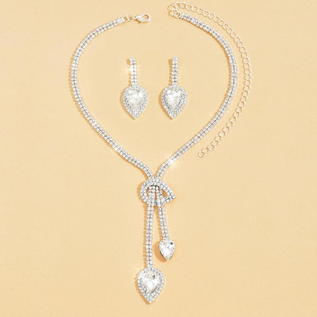 Elegant Rhinestone Necklace and Earring Set - European & American Style Bridal Jewelry Accessories