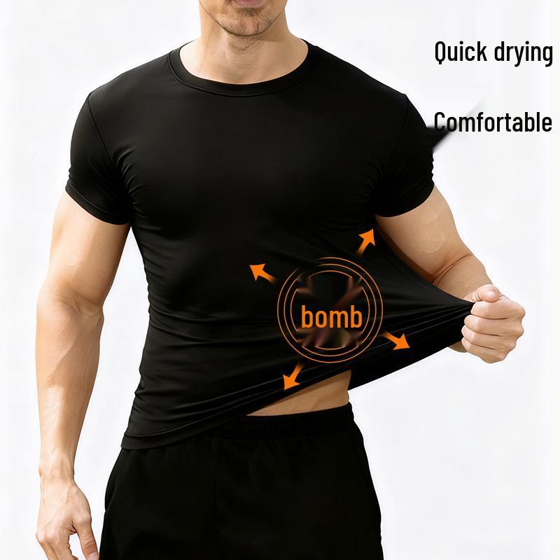 Men's Quick-Dry Short Sleeve Sports T-Shirt - Breathable, Sweat-Wicking, Elastic, Tight Fit for Running, Basketball, and Training