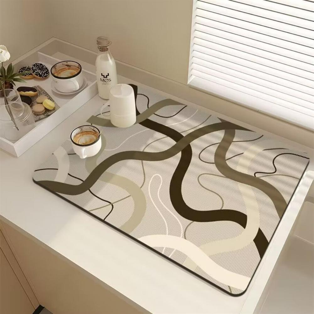 Stylish Line texture dot Diatom Mud Dish Drying Mat Super Absorbent NonSlip Kitchen Drain Pad For Tableware Coffee Machine Decor