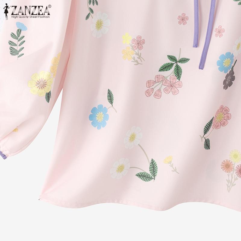 ZANZEA Bluză cu mânecă lungă, lejeră, cu gât rotund, florală