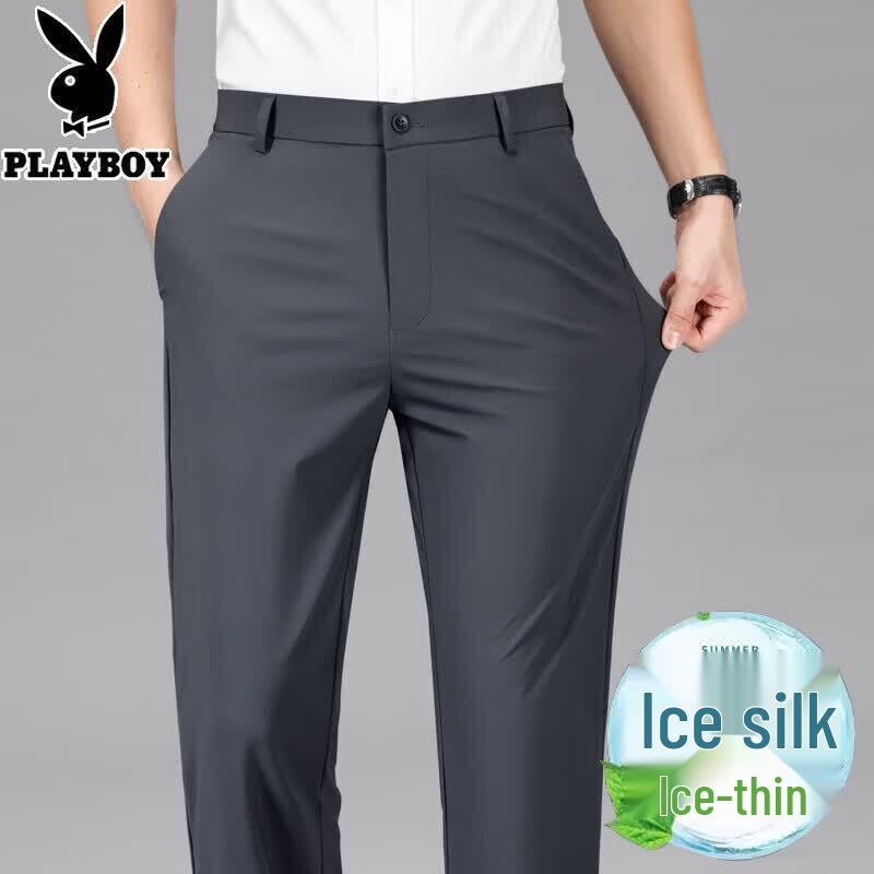 PLAYBOY Men s Summer Ice Silk Casual Trousers 38