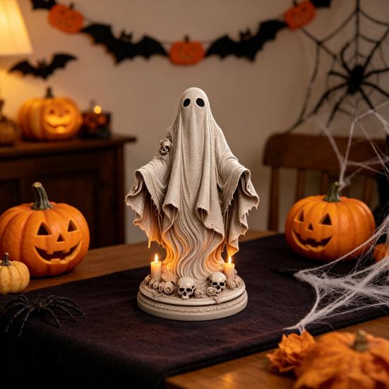 Halloween Ghost Figurine, Spooky Resin Ghost Skulls Statue for Tiered Tray Home Table Centerpiece, Halloween Party Supplies