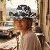 (M, Black) Straw Sun Hat Retro Tie-Dye Cow Spots Print Wide Brim Western Cowgirl Hat