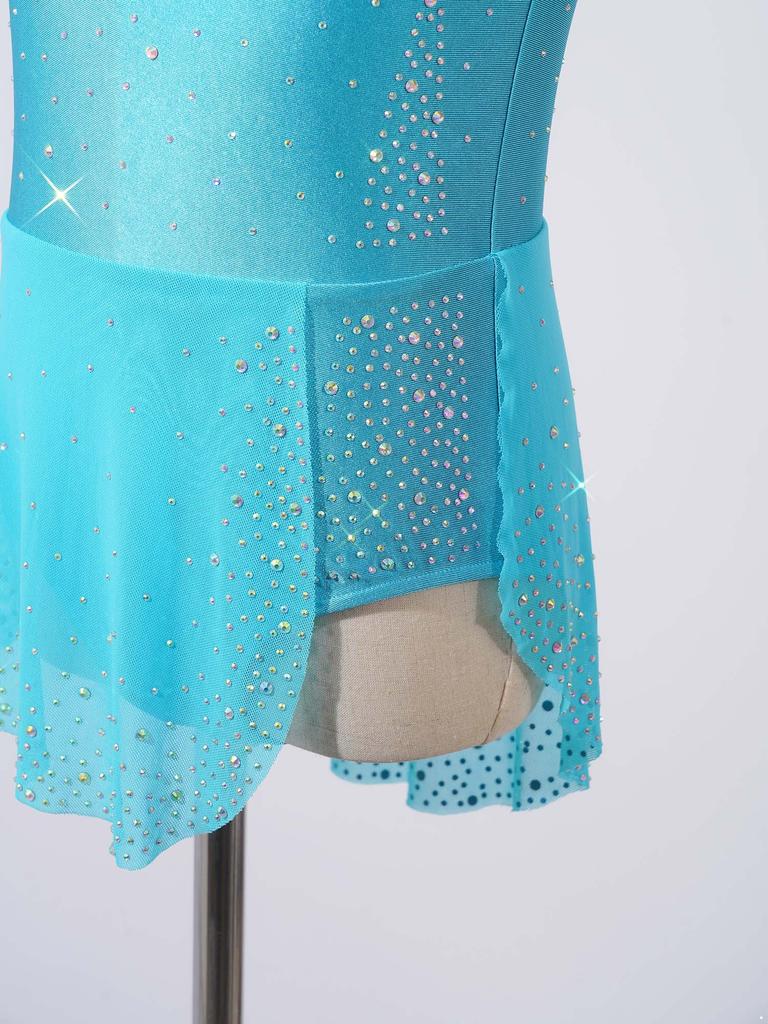 Girls Rhythmic Gymnastics Costume Sparkling Rhinestone Mesh Patchwork Sleeveless Dress with Built-in Briefs for Stage Competition