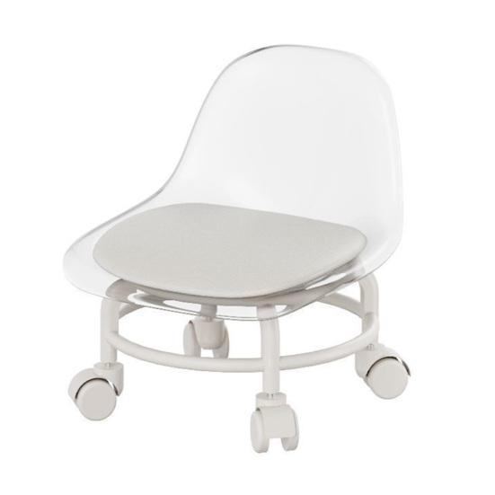 Low Rolling Stool with Backrest 360 Degrees Swivel Wheels Faux Leather Cushion