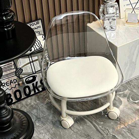 Acrylic Low Stool with 360 Degrees Swivel Wheels Faux Leather Cushion Roller Seat with Backrest Heavy Duty Rotating Mini Chair Seating Stool