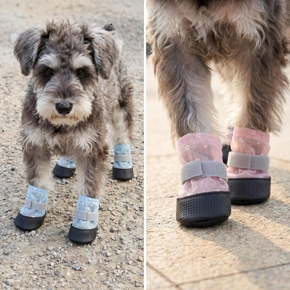 4Pcs Breathable Dog Mesh Shoes Non-Slip Foot Covers Fashion Dog Paw Protectors Walking Running